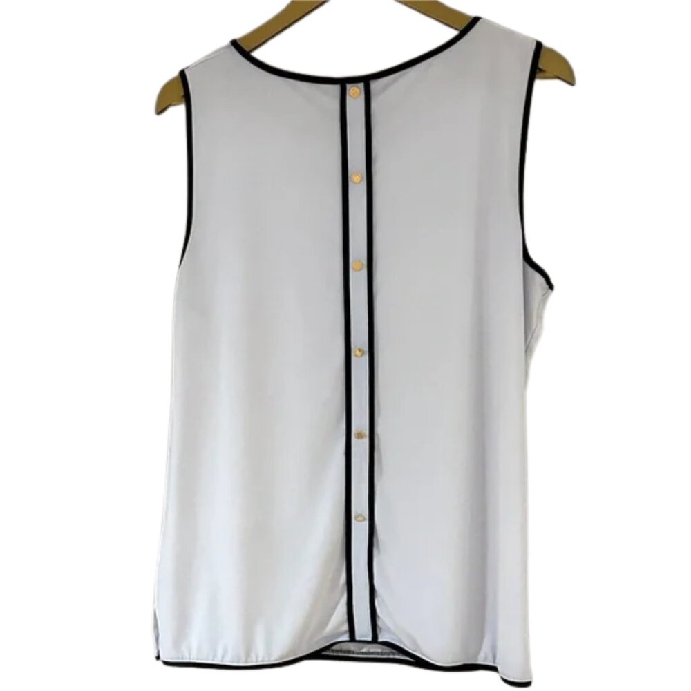 Anne Klein Tank Black Piping Back Button Detail Sleeveless Blouse Workwear